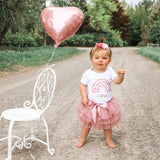 Boho Rainbow Rose 1st Birthday Outfit for Girls – Short Sleeve Bodysuit, Tutu Skirt & Headband Set