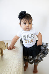 Wild One 1st Birthday Outfit for Girls – Short Sleeve Bodysuit, Leopard Tutu Skirt & Headband Set