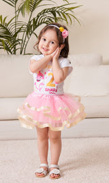 Baby Shark 2nd Birthday Outfit for Girls – Short Sleeve Bodysuit, Pink Tutu Skirt & Headband Set