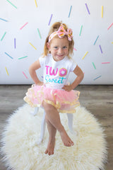 Two Sweet 2nd Birthday Outfit for Girls – Short Sleeve Bodysuit, Pink & Gold Tutu Skirt & Bow Headband Set