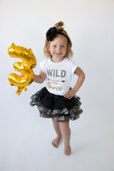 Wild and Three 3rd Birthday Outfit for Girls – Short Sleeve Leopard Print Shirt, Tutu Skirt & Headband Set