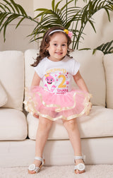 Baby Shark 2nd Birthday Outfit for Girls – Short Sleeve Bodysuit, Pink Tutu Skirt & Headband Set