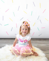 Two Sweet 2nd Birthday Outfit for Girls – Short Sleeve Bodysuit, Pink & Gold Tutu Skirt & Bow Headband Set