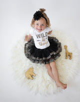 Wild and Three 3rd Birthday Outfit for Girls – Short Sleeve Leopard Print Shirt, Tutu Skirt & Headband Set