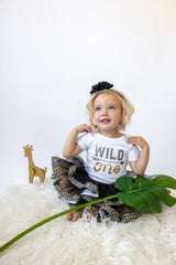 Wild One 1st Birthday Outfit for Girls – Short Sleeve Bodysuit, Leopard Tutu Skirt & Headband Set