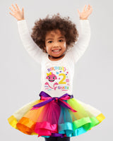 Rainbow Shark 2nd Birthday Outfit for Girls – Long Sleeve Bodysuit, Tutu Skirt & Headband Set