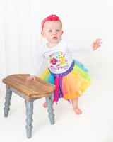 Rainbow Shark 2nd Birthday Outfit for Girls – Long Sleeve Bodysuit, Tutu Skirt & Headband Set