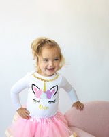 Unicorn 2nd Birthday Outfit for Girls – Long Sleeve Bodysuit, Pink Tutu Skirt & Unicorn Headband Set