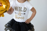 Wild and Three 3rd Birthday Outfit for Girls – Short Sleeve Leopard Print Shirt, Tutu Skirt & Headband Set