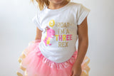 Three Rex 3rd Birthday Outfit for Girls – Long Sleeve Pink Dinosaur Shirt, Tutu Skirt & Headband Set
