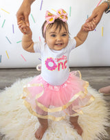 Sweet One 1st Birthday Outfit for Girls – Short Sleeve Bodysuit, Pink Tutu Skirt & Headband Set