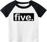 Five. Minimalist 5th Birthday Raglan T-Shirt for Boys