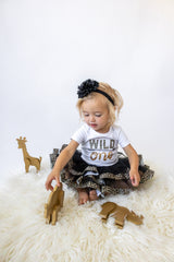 Wild One 1st Birthday Outfit for Girls – Short Sleeve Bodysuit, Leopard Tutu Skirt & Headband Set