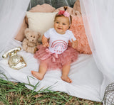 Boho Rainbow Rose 1st Birthday Outfit for Girls – Short Sleeve Bodysuit, Tutu Skirt & Headband Set