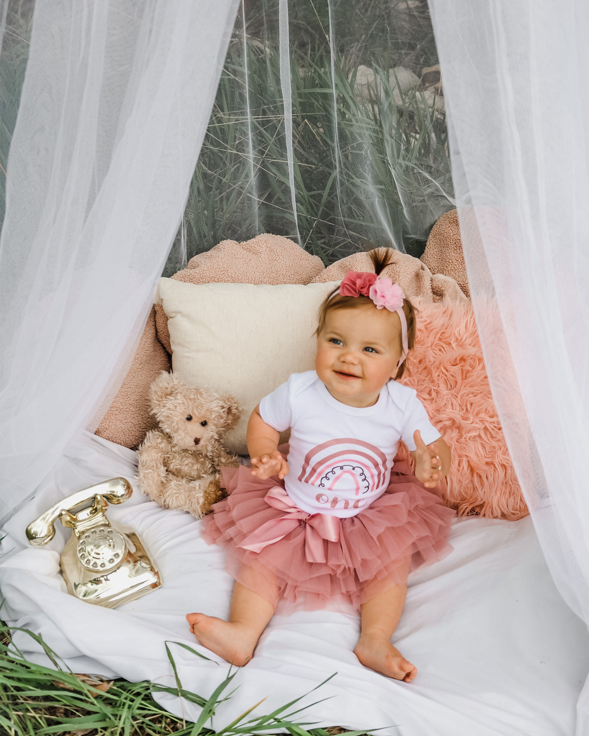 Luke and Lulu 1st First Birthday Baby Girl Tutu Outfit - Onederful - Rainbow Rose Boho Chic - 18M Short Sleeve