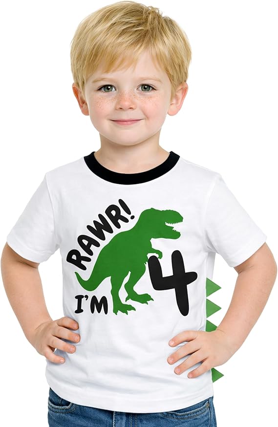 Luke and Lulu 4th Birthday Shirt Boy - Dino Birthday Tee for Four Year Old