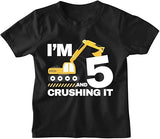 I’m 5 and Crushing It 5th Birthday Black T-Shirt for Boys