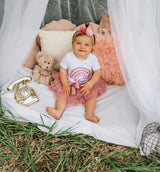 Boho Rainbow Rose 1st Birthday Outfit for Girls – Short Sleeve Bodysuit, Tutu Skirt & Headband Set