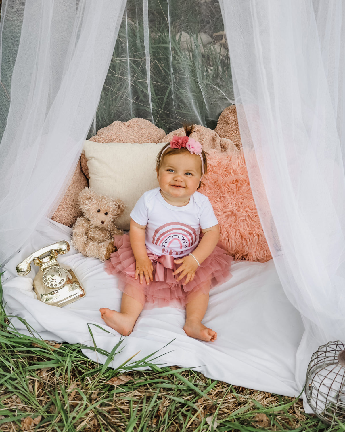 Luke and Lulu 1st First Birthday Baby Girl Tutu Outfit - Onederful - Rainbow Rose Boho Chic - 18M Short Sleeve