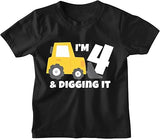 I’m 4 & Digging It Construction Birthday Black T-Shirt for Boys