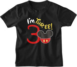 I’m Three Mickey-Inspired 3rd Birthday Black T-Shirt for Boys