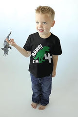 Rawr! I’m 4 Dinosaur 4th Birthday Black T-Shirt for Boys