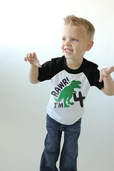 Rawr! I’m 4 Dinosaur 4th Birthday Raglan T-Shirt for Boys