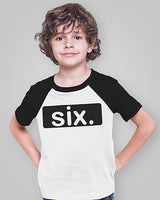 Six. Minimalist 6th Birthday Raglan T-Shirt for Boys