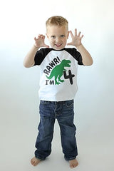 Rawr! I’m 4 Dinosaur 4th Birthday Raglan T-Shirt for Boys