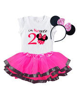 Toodles Minnie 2nd Birthday Outfit for Girls – Short Sleeve Bodysuit, Pink Tutu Skirt & Mouse Ear Headband Set