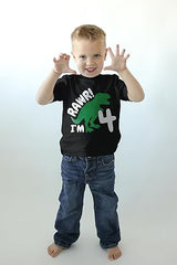 Rawr! I’m 4 Dinosaur 4th Birthday Black T-Shirt for Boys