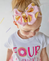 Four Ever Sweet Pink 4th Birthday Outfit for Girls – Short Sleeve Bodysuit, Pink & Gold Tutu Skirt & Bow Headband Set