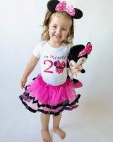 Toodles Minnie 2nd Birthday Outfit for Girls – Short Sleeve Bodysuit, Pink Tutu Skirt & Mouse Ear Headband Set