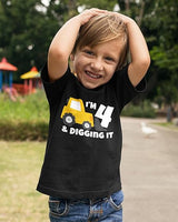 I’m 4 & Digging It Construction Birthday Black T-Shirt for Boys