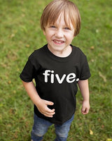 Five. Minimalist 5th Birthday Black T-Shirt for Boys
