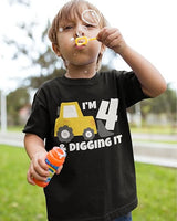 I’m 4 & Digging It Construction Birthday Black T-Shirt for Boys