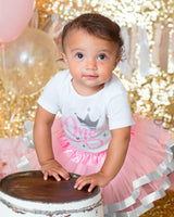 1st First Birthday Outfit Baby Girl Tutu Dress Set - Pink and Silver Princess Crown Tiara Set for Baby Girls