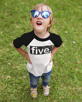 Five. Minimalist 5th Birthday Raglan T-Shirt for Boys
