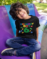 Birthday Boy Blocks 6th Birthday Black T-Shirt for Boys