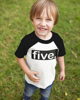 Five. Minimalist 5th Birthday Raglan T-Shirt for Boys