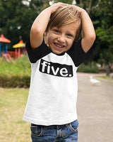 Five. Minimalist 5th Birthday Raglan T-Shirt for Boys