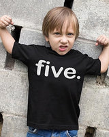 Five. Minimalist 5th Birthday Black T-Shirt for Boys