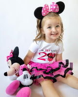 Toodles Minnie 2nd Birthday Outfit for Girls – Short Sleeve Bodysuit, Pink Tutu Skirt & Mouse Ear Headband Set