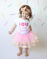 Four Ever Sweet Pink 4th Birthday Outfit for Girls – Short Sleeve Bodysuit, Pink & Gold Tutu Skirt & Bow Headband Set