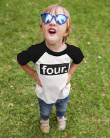 Four. Minimalist 4th Birthday Raglan T-Shirt for Boys