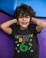 Birthday Boy Blocks 6th Birthday Black T-Shirt for Boys