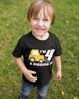 I’m 4 & Digging It Construction Birthday Black T-Shirt for Boys