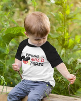 Young, Wild & Three Mickey-Inspired 3rd Birthday Raglan T-Shirt for Boys
