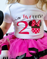 Toodles Minnie 2nd Birthday Outfit for Girls – Short Sleeve Bodysuit, Pink Tutu Skirt & Mouse Ear Headband Set