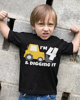 I’m 4 & Digging It Construction Birthday Black T-Shirt for Boys